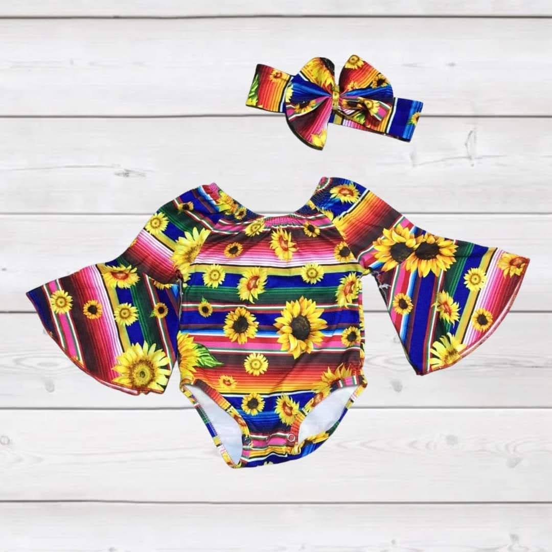 Serape Sunflower Onesie with Headband