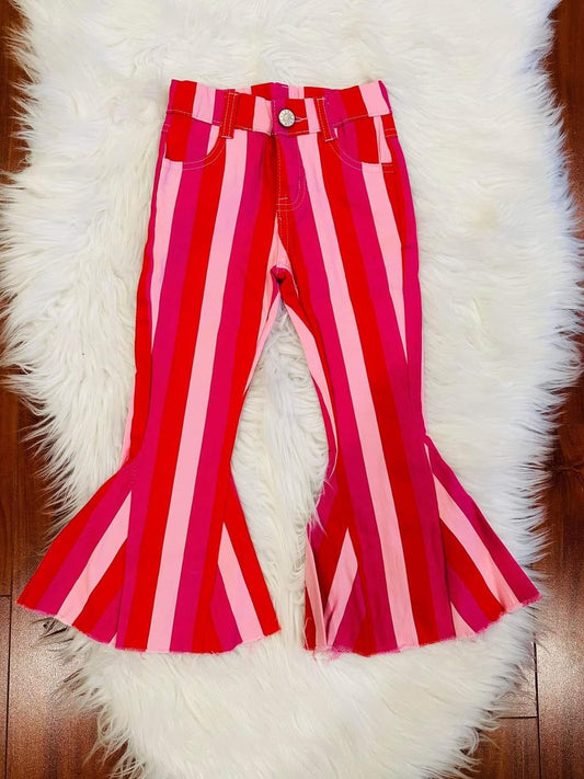 Pink & Red Striped Bell Bottom Jeans